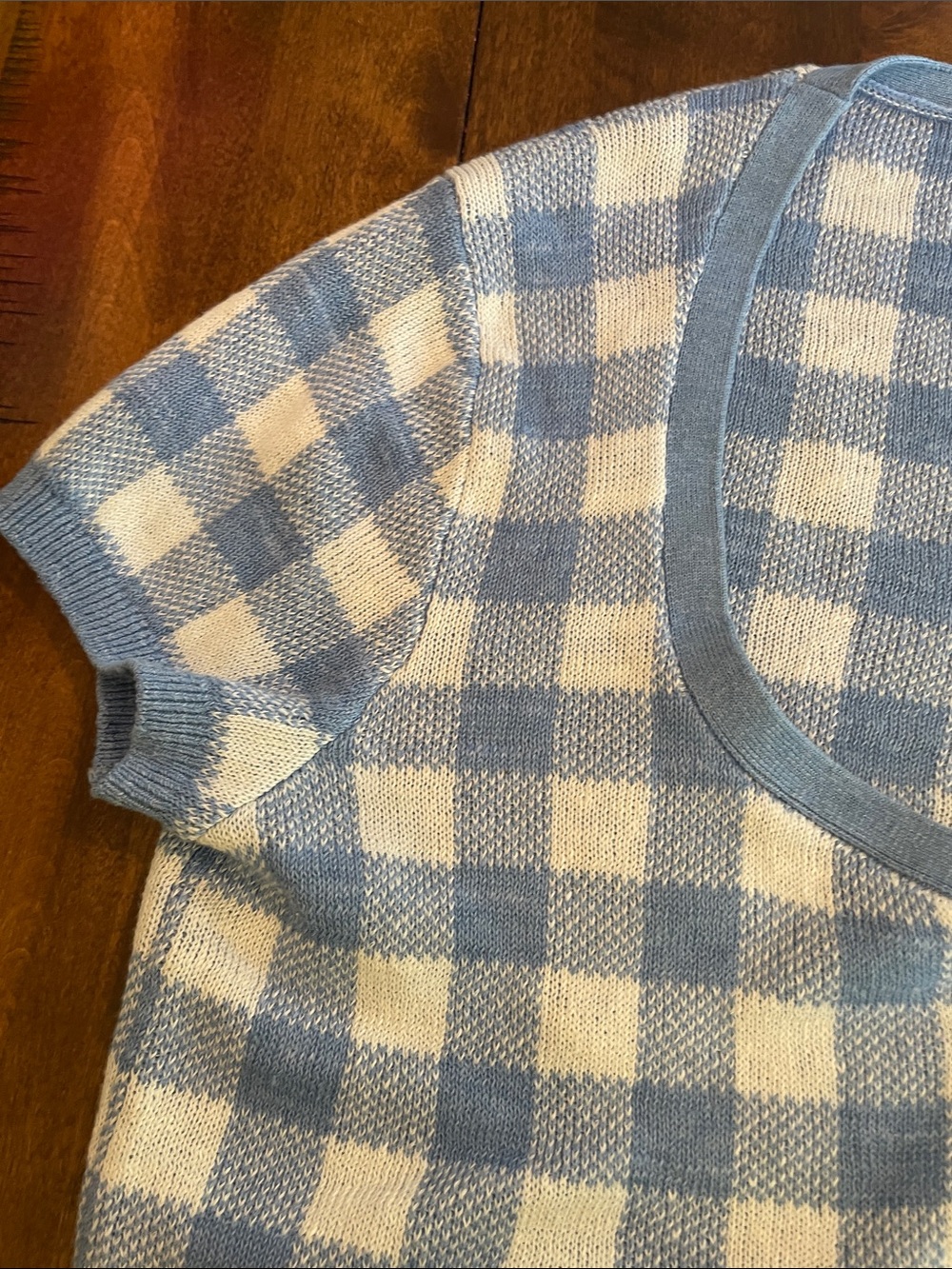 NWT Ralph Lauren Gingham Light Blue & White Short Sleeve Knit Cardigan - Picture 10 of 14